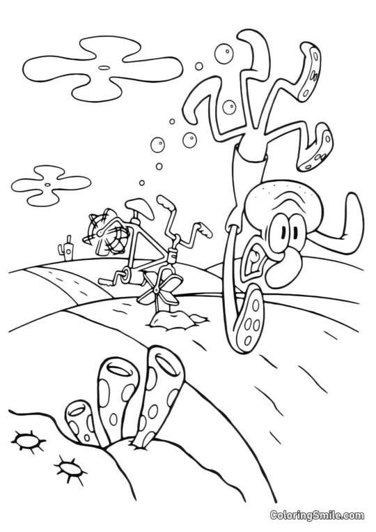 SpongeBob and Patrick running away in fear - Coloring Page