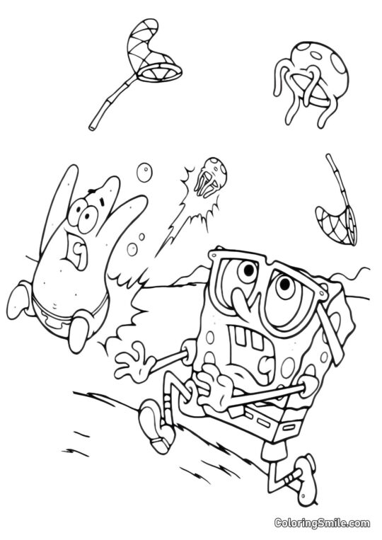SpongeBob and Patrick listening to seashells - Coloring Page