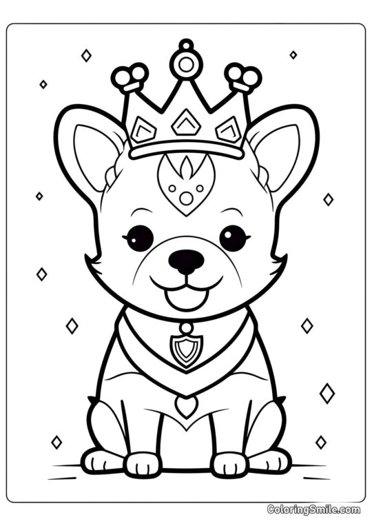 Dog and Puppy Coloring Pages Cute puppy in a crown - Coloring Page