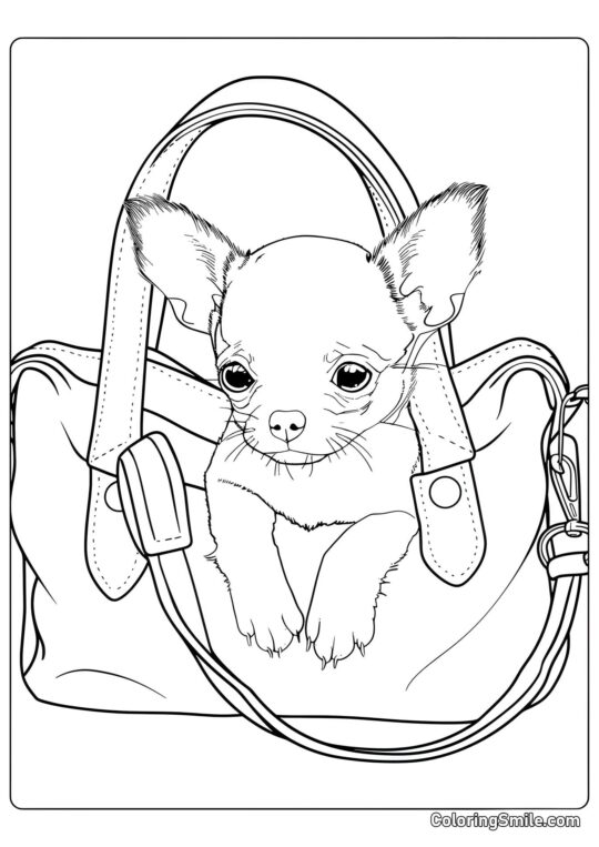 Dog and Puppy Coloring Pages Cute dog in a bag - Coloring Page