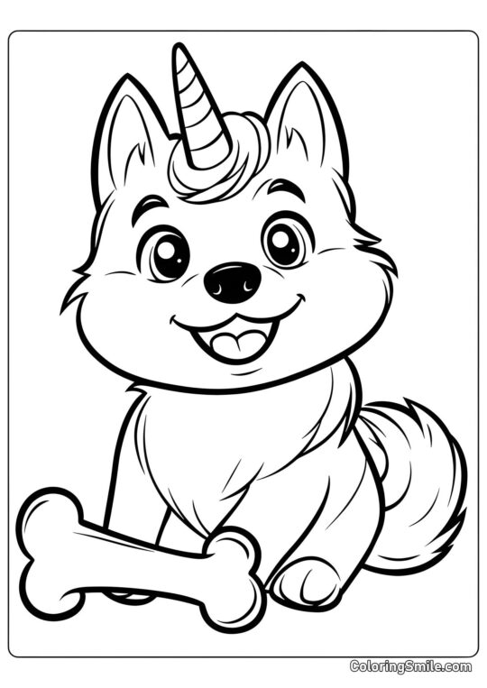Dog and Puppy Coloring Pages Kawaii Husky-Unicorn - Coloring Page
