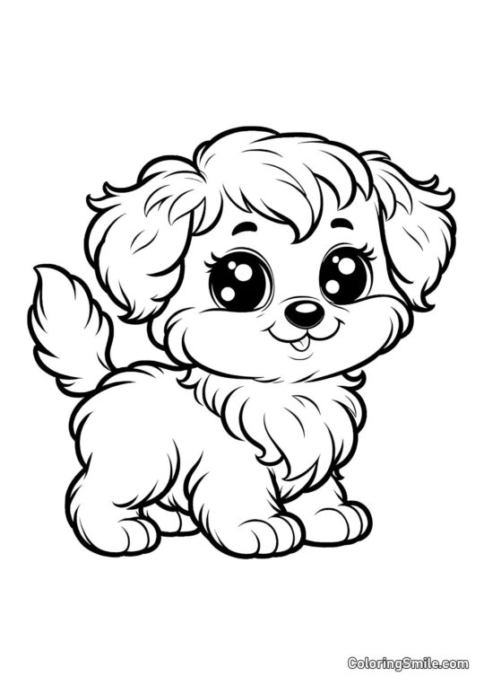Dog and Puppy Coloring Pages Cute fluffy puppy - Coloring Page