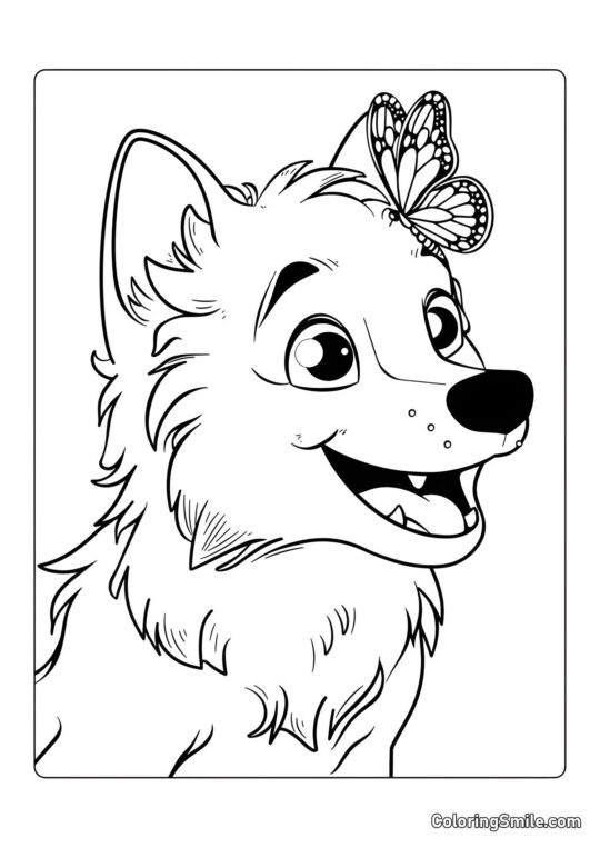 Dog and Puppy Coloring Pages Dog and butterfly - Coloring Page