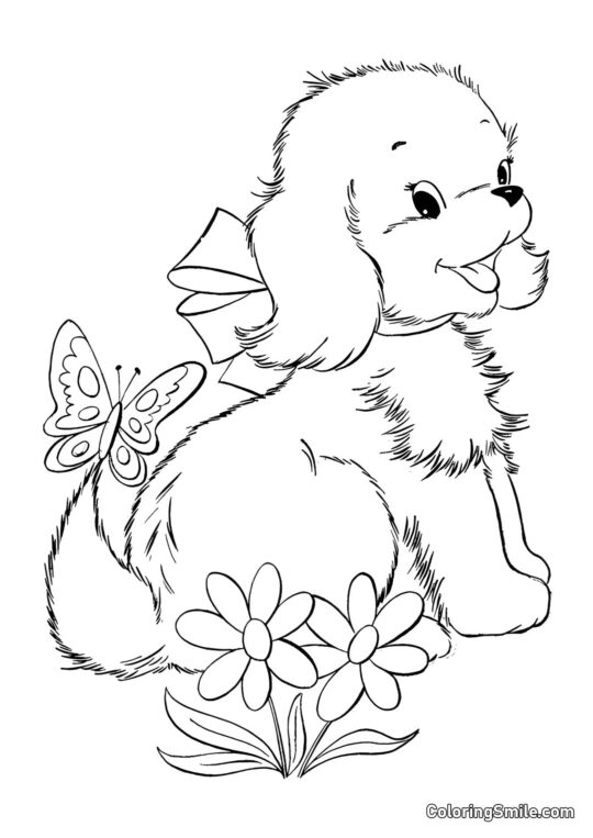 Dog and Puppy Coloring Pages Dog and butterfly - Coloring Page