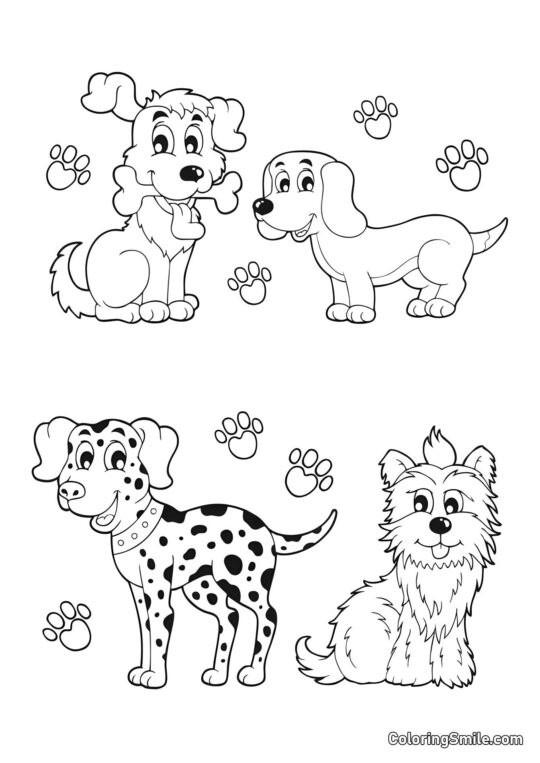 Dog and Puppy Coloring Pages Puppies of different breeds - Coloring Page