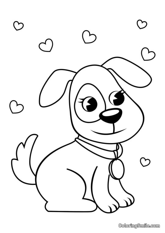 Dog and Puppy Coloring Pages Dog for children 2 years old - Coloring Page