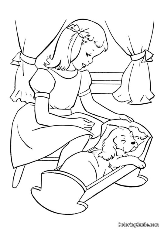 Dog and Puppy Coloring Pages Little dog sleeping - Coloring Page