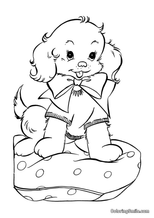 Dog and Puppy Coloring Pages Little dog on a soft pillow - Coloring Page