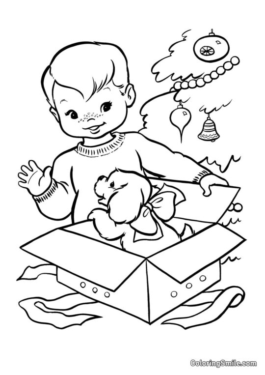 Dog and Puppy Coloring Pages Dog as a gift - Coloring Page