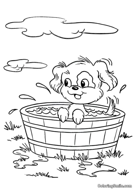 Dog and Puppy Coloring Pages Dog splashing in a tub - Coloring Page