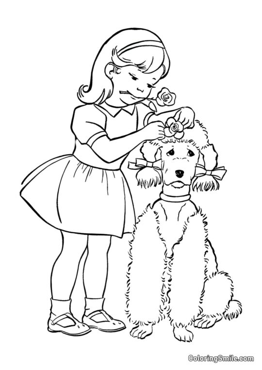 Dog and Puppy Coloring Pages Dog decorated with flowers - Coloring Page