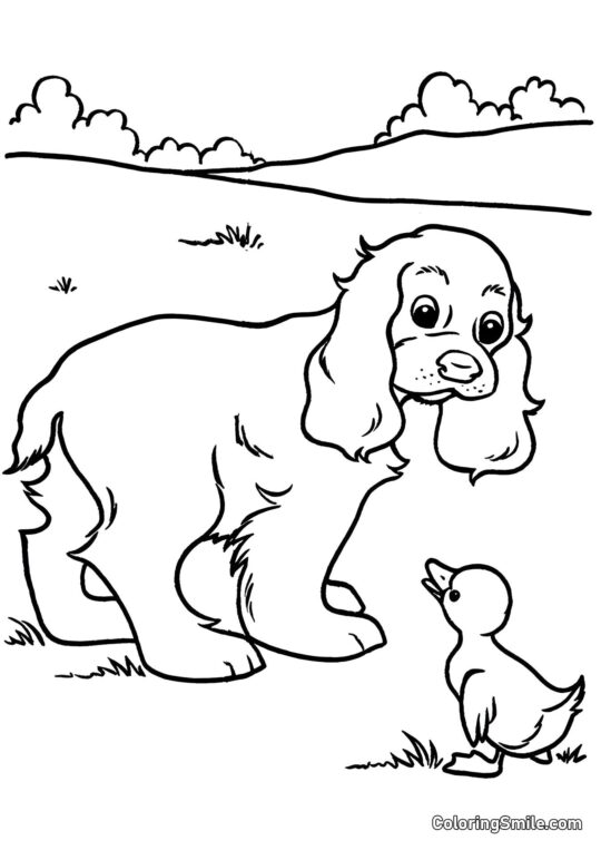 Dog and Puppy Coloring Pages Dog and duckling - Coloring Page