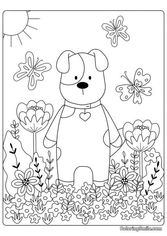 Dog and Puppy Coloring Pages Fairy tale dog with flowers - Coloring Page