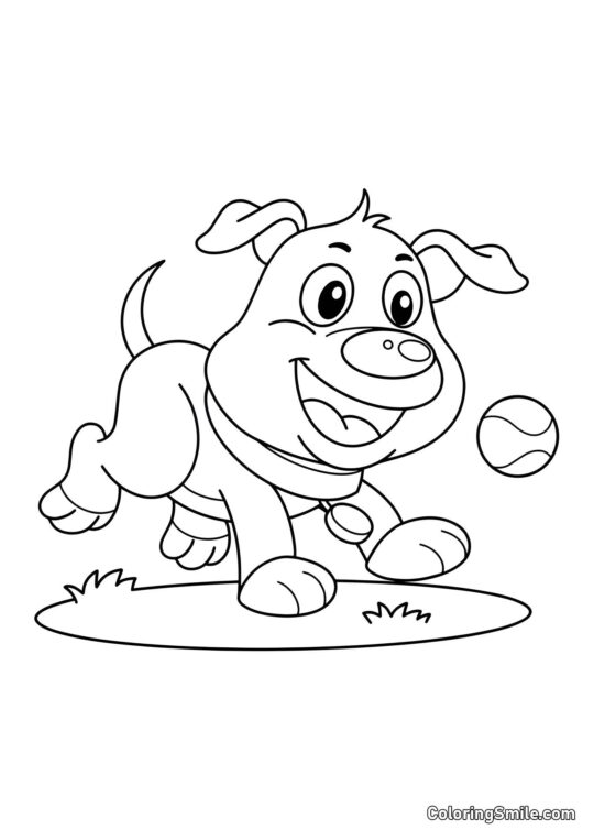 Dog and Puppy Coloring Pages Puppy playing with a ball - Coloring Page