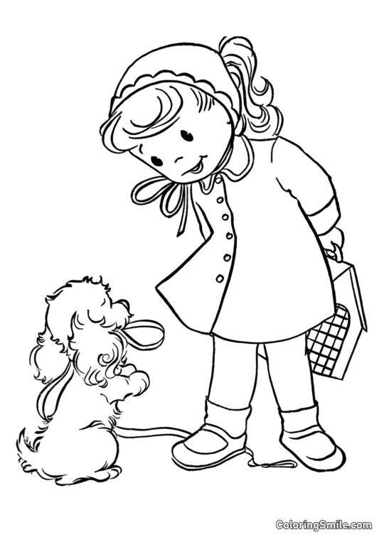 Dog and Puppy Coloring Pages Girl and dog - Coloring Page