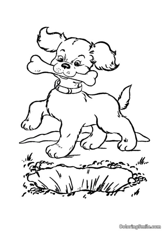 Dog and Puppy Coloring Pages Dog with a bone - Coloring Page