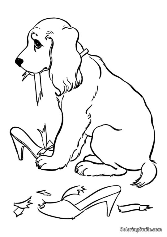 Dog and Puppy Coloring Pages Dog chewed up shoes - Coloring Page