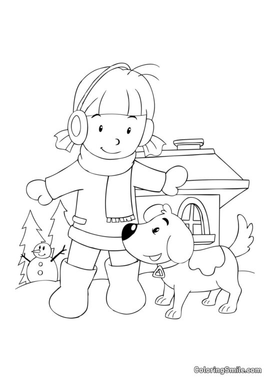 Dog and Puppy Coloring Pages Dog and winter games - Coloring Page