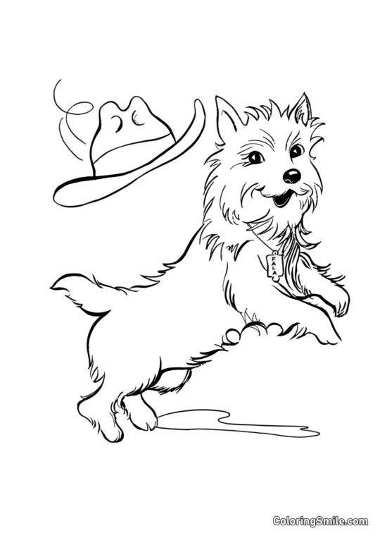 Dog and Puppy Coloring Pages Dog and hat - Coloring Page