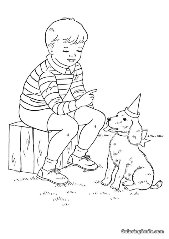 Dog and Puppy Coloring Pages Dog preparing for a celebration - Coloring Page