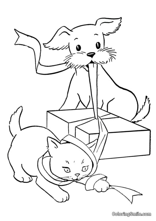 Dog and Puppy Coloring Pages Puppy and kitten - Coloring Page