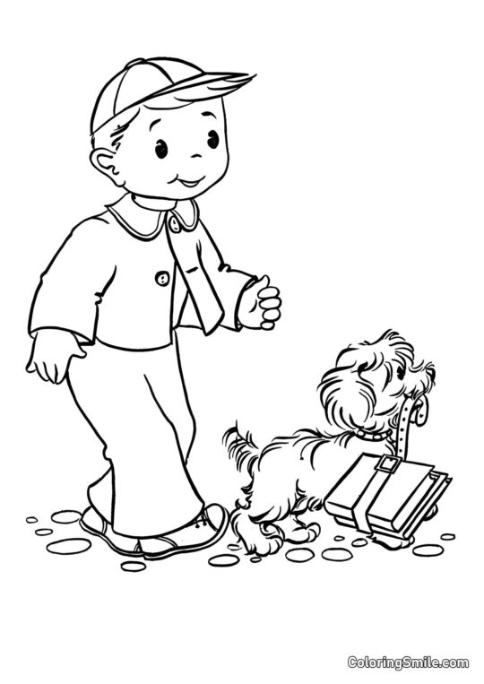 Dog and Puppy Coloring Pages Dog going to school - Coloring Page