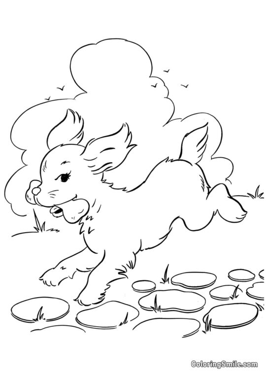 Dog and Puppy Coloring Pages Dog running away with a bone - Coloring Page