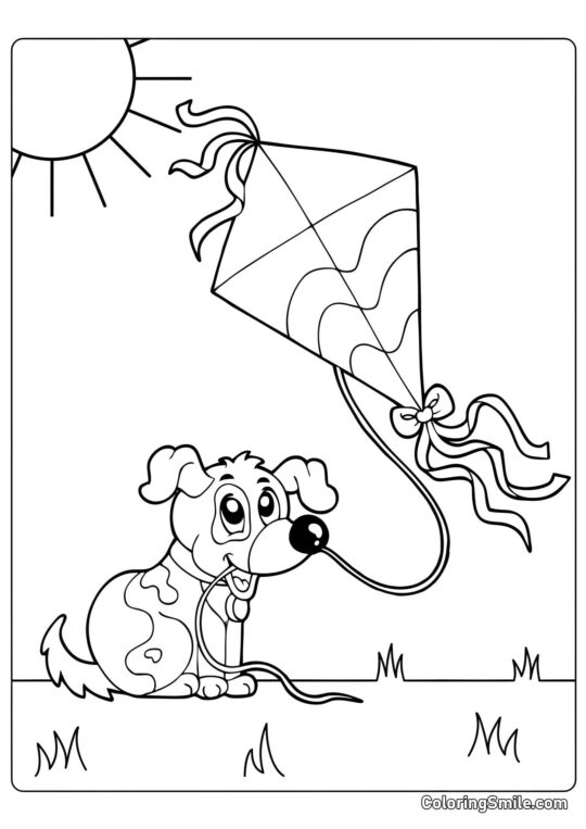 Dog and Puppy Coloring Pages Dog and kite - Coloring Page