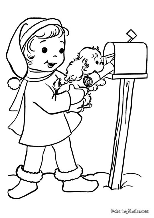 Dog and Puppy Coloring Pages Dog collecting mail - Coloring Page