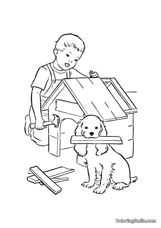 Dog and Puppy Coloring Pages Doghouse - Coloring Page