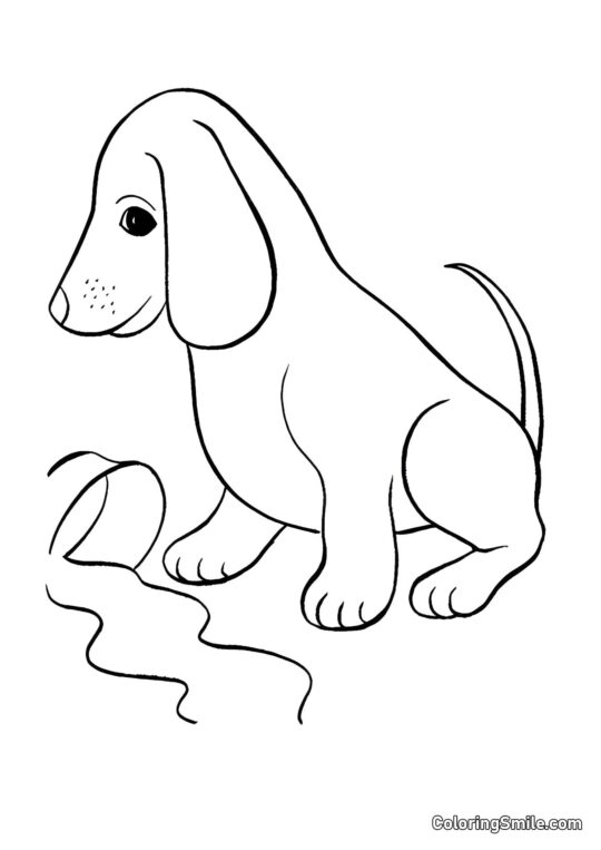 Dog and Puppy Coloring Pages Dog tipped over the bowl - Coloring Page
