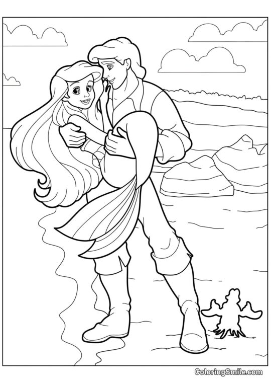 Ariel nos Braços do Príncipe - Página para Colorir