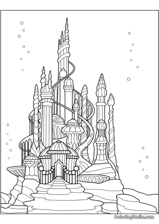 Castelo Subaquático da Sereia - Página para Colorir