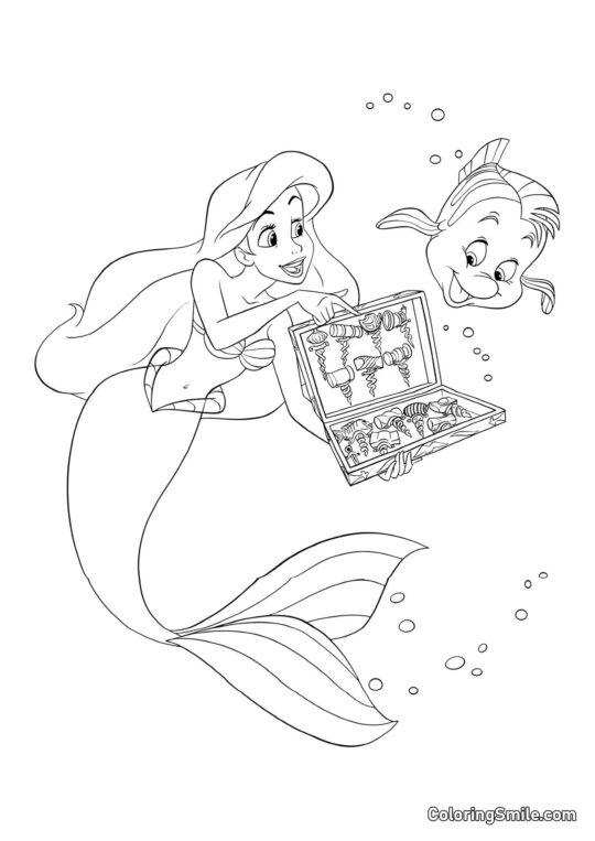 Ariel Mostrando a Linguado suas Descobertas - Página para Colorir