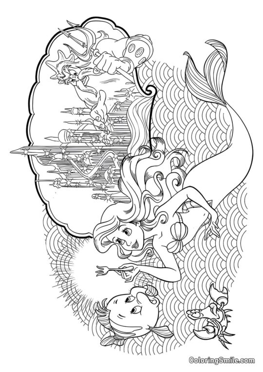 Ariel no Reino Subaquático - Página para Colorir