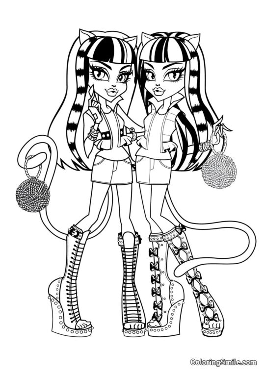 Desenhos de Monster High para Colorir Purrsephone e Meowlody - Página para Colorir