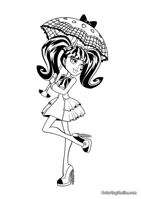 Desenhos de Monster High para Colorir Draculaura com um guarda-chuva - Página para Colorir