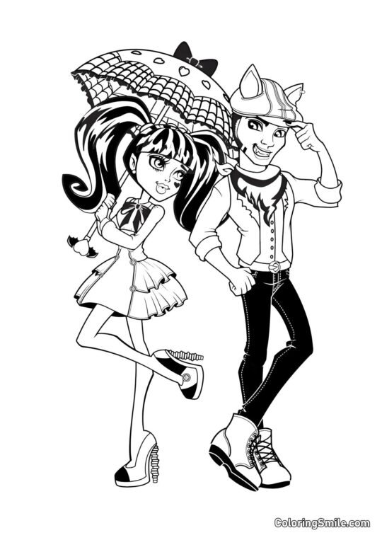 Desenhos de Monster High para Colorir Draculaura e Clawd Wolf - Página para Colorir