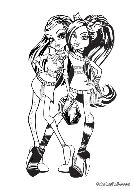 Desenhos de Monster High para Colorir Frankie Stein e Clawdeen Wolf - Página para Colorir