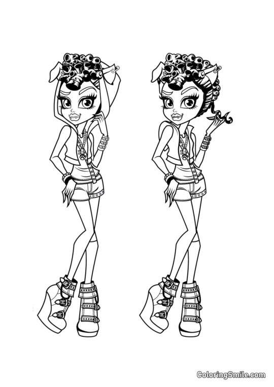 Desenhos de Monster High para Colorir Clawdeen e Howleen Wolf - Página para Colorir
