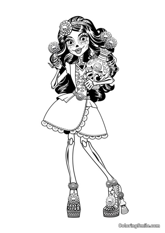 Desenhos de Monster High para Colorir Filha do Esqueleto – Skelita Calaveras - Página para Colorir