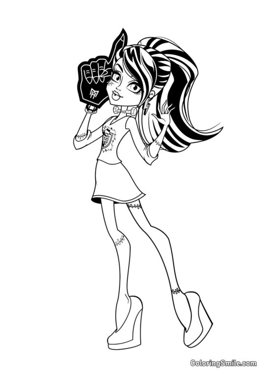 Desenhos de Monster High para Colorir Frankie Stein em uma luva - Página para Colorir