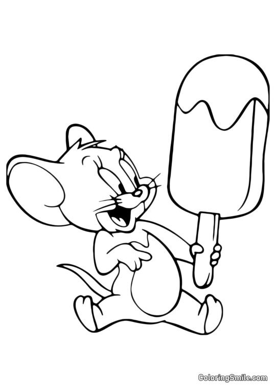 Desenhos do Tom e Jerry para Colorir Jerry com Sorvete no Palito - Página para Colorir