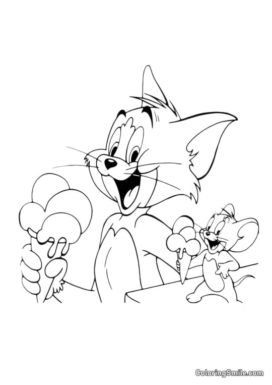 Desenhos do Tom e Jerry para Colorir Tom e Jerry Comendo Sorvete - Página para Colorir