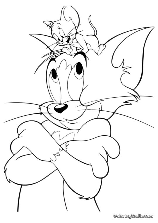 Desenhos do Tom e Jerry para Colorir Jerry na Cabeça de Tom - Página para Colorir