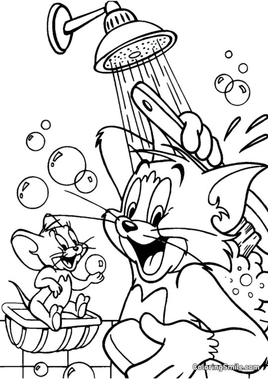 Desenhos do Tom e Jerry para Colorir Tom e Jerry no Chuveiro - Página para Colorir