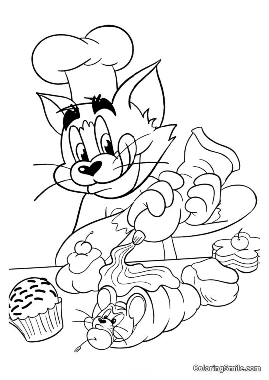 Desenhos do Tom e Jerry para Colorir Tom Fazendo um Sanduíche com Jerry - Página para Colorir
