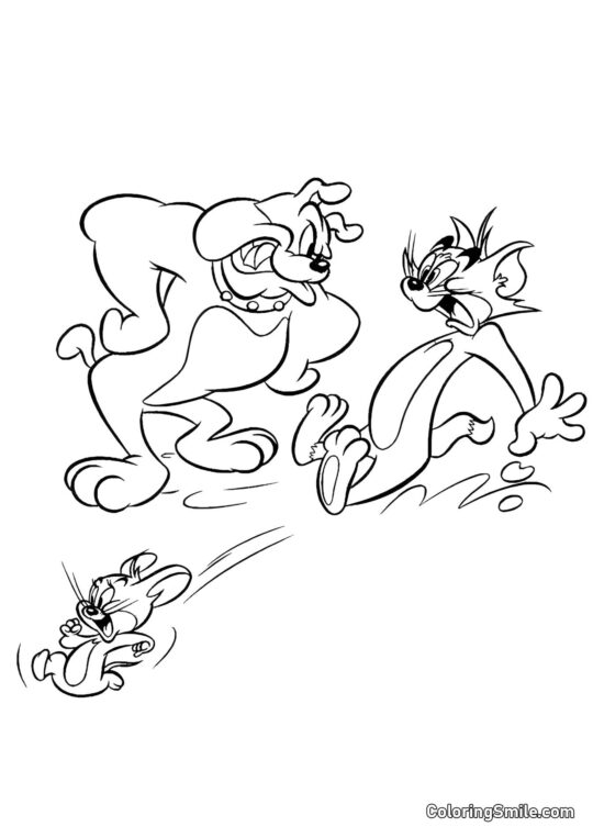 Desenhos do Tom e Jerry para Colorir Spike Assustou Tom - Página para Colorir