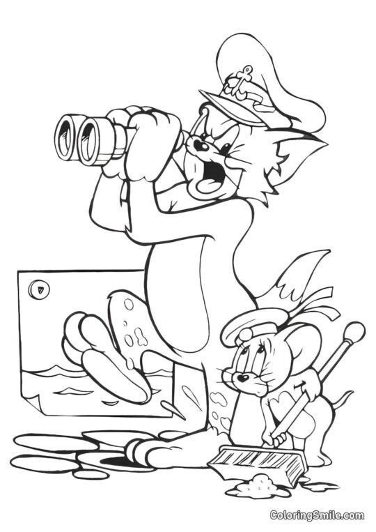 Desenhos do Tom e Jerry para Colorir Capitão Tom e Marinheiro Jerry - Página para Colorir