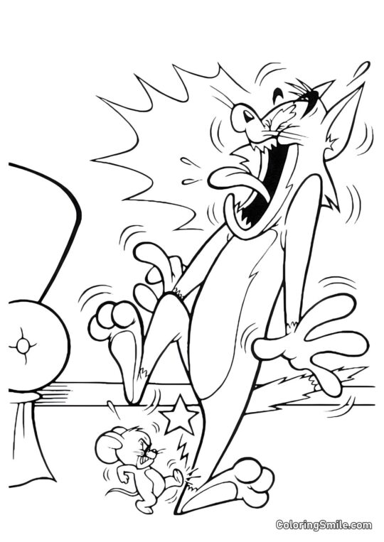 Desenhos do Tom e Jerry para Colorir Jerry Pisou no Pé de Tom - Página para Colorir